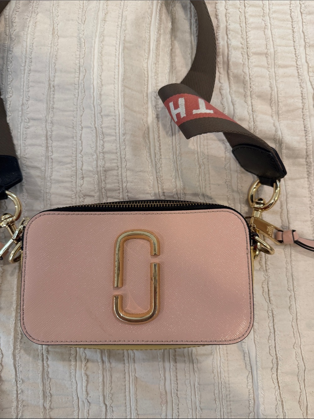 Marc Jacobs Pink Crossbody Camera Bag with Gold Logo